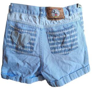 Girls 23" Vintage Mickey & Co. Light Blue Denim Shorts Embroidery Rolled Hem